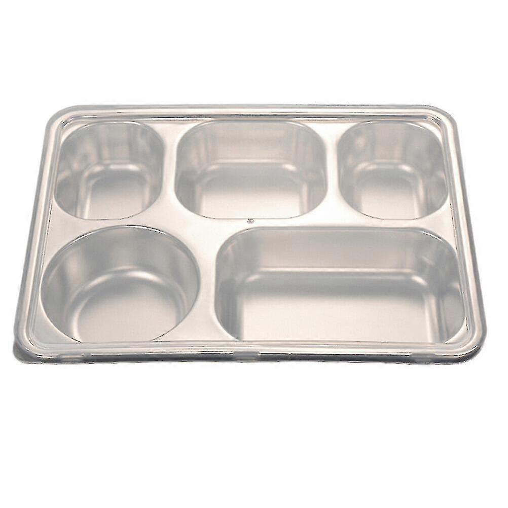 1pc Placa dividida de acero inoxidable Rectangular 5 secciones Bandeja para servir alimentos