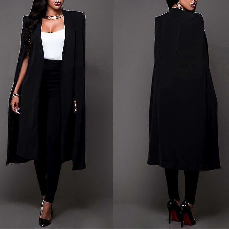 Kvinnor Casual Open Front Cape Cloak Trench Duster Coat Lång