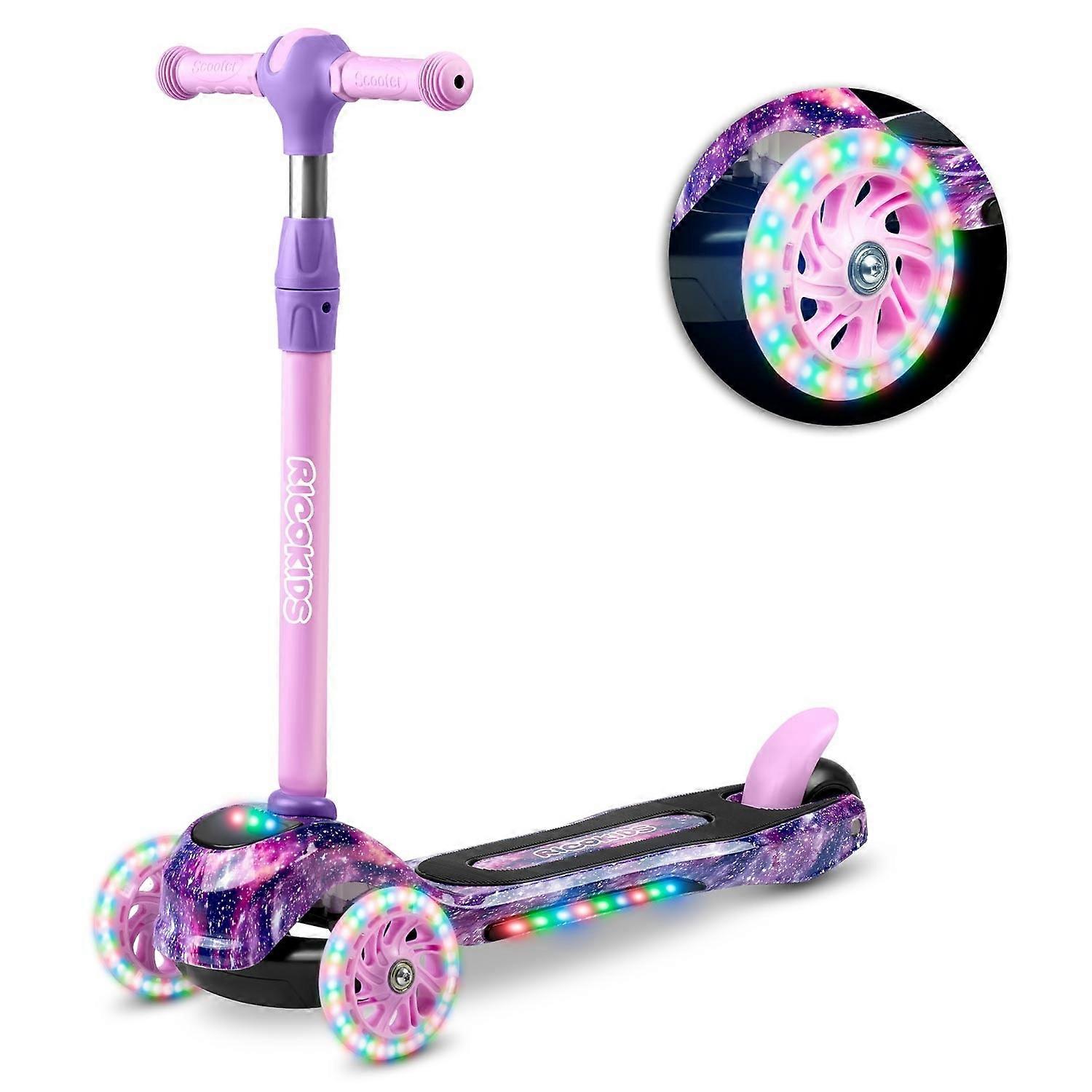 Scooter for children
Main features:
- Colorful LED lighting on the wheels, tire and fr
