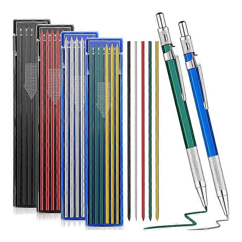 2 Pcs Welders Pencil with 48 PCS Round Refills Mechanical Pencils Metal Welding Marker for Tube Pip