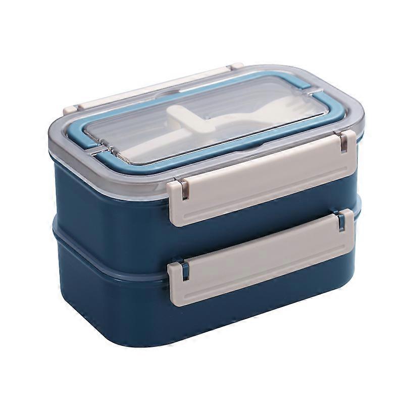 Children's Double Layer Lunch Box  With Stainless Steel Spoon and Fork(Blue)