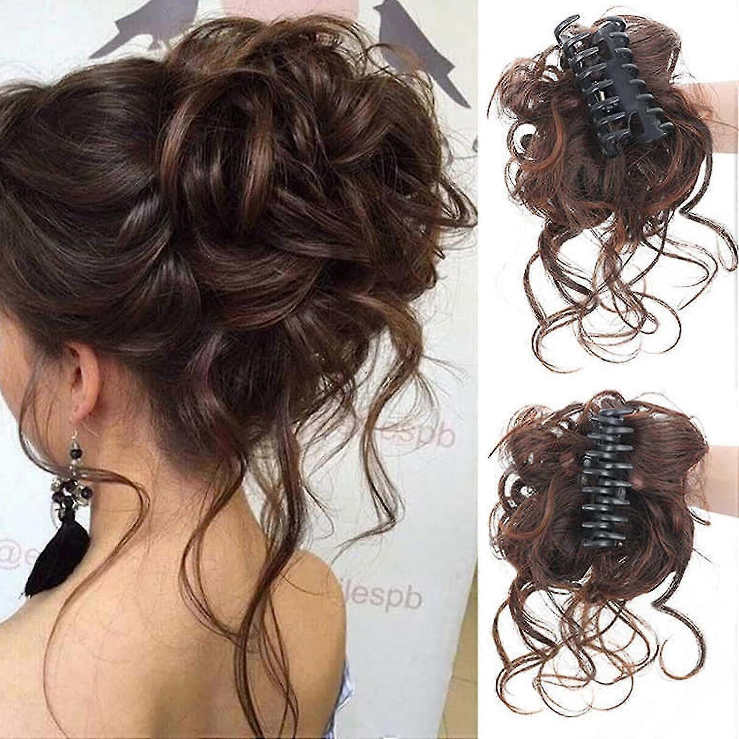 قطعة شعر مع مشبك ، قطعة شعر كعكة ، سكرانشي شعر مجعد مع شعر ، قطعة شعر ضخمة من Chignon ، ملحقات كعكة فوضوية في المخزون
