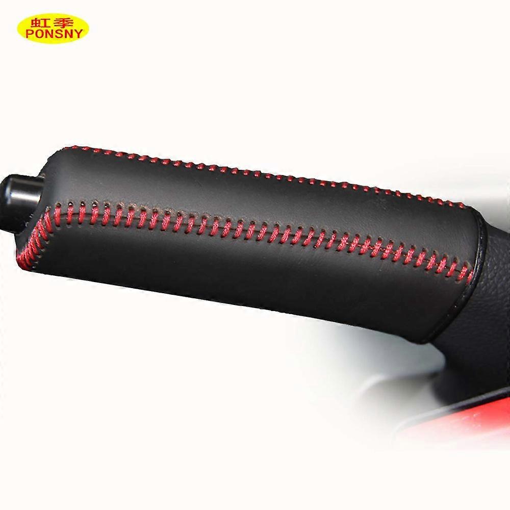 Protective cover for carrier car brake handles in real leather, compatible with Kia K3 Carens, black and red lines