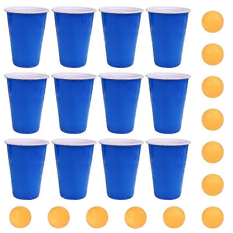 bar game cups pp bar party ping-pong game cups funny beer game supplies (16oz, 12pcs dark blue cups, 12pcs yellow ping-pong)