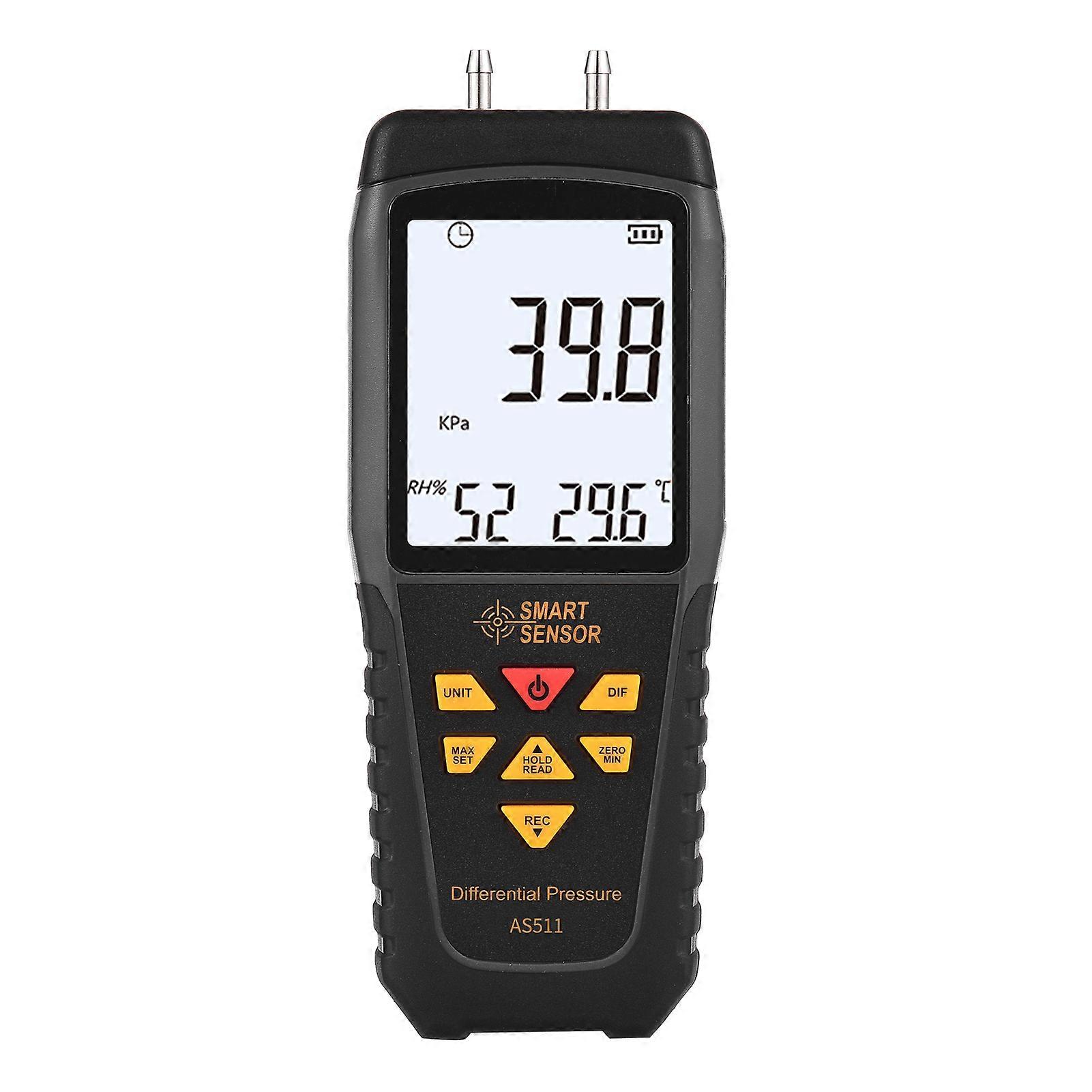 SMART SENSOR AS511 Manometro differenziale digitale -39,98 ~ 39,98 KPA Manometro Tester di pressione del gas dell'aria a doppia porta con supporto per display LCD retroilluminato