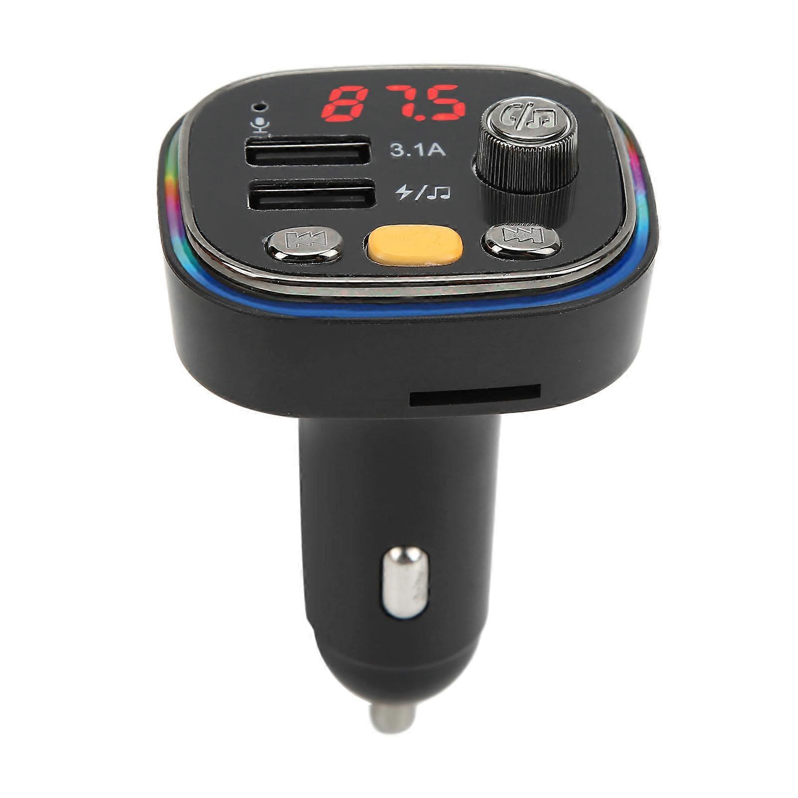 Bluetooth FM Transmitter Music Player Dual USB Fast Charger Hands Free Calling LED Color Backlit for Car