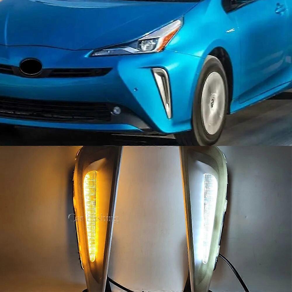 2Pcs Car LED Daytime Running Light For toyota Prius 2019 2020 DRL Fog Lamp with yellow Turn signal light
