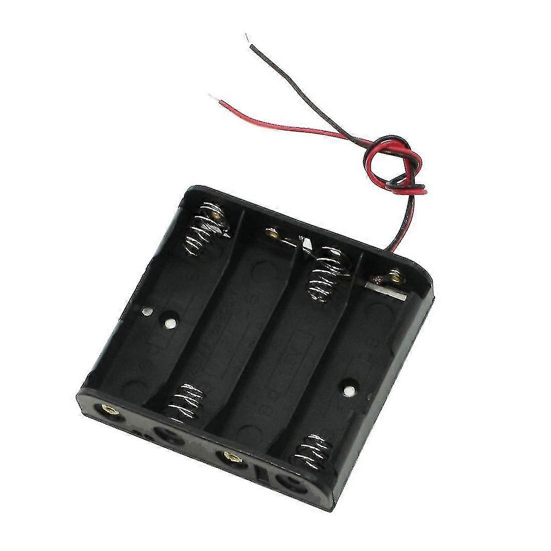 Black Plastic Case 4 X 1.5v Aa Battery Holder Wire Leads