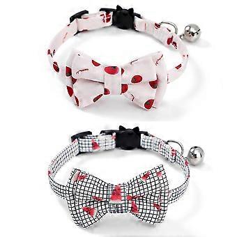 2 Pack Breakaway Cat Collars With Bowtie, Safety Buckle Cat Collars With Bell, Summer Print CollarsTomato - Watermelon