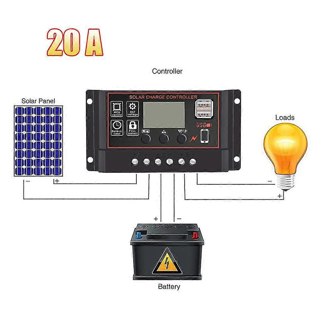 Auto 10/20/30a Solar Panel Charge Controller 12v 24v Lcd Display Regulator Timer