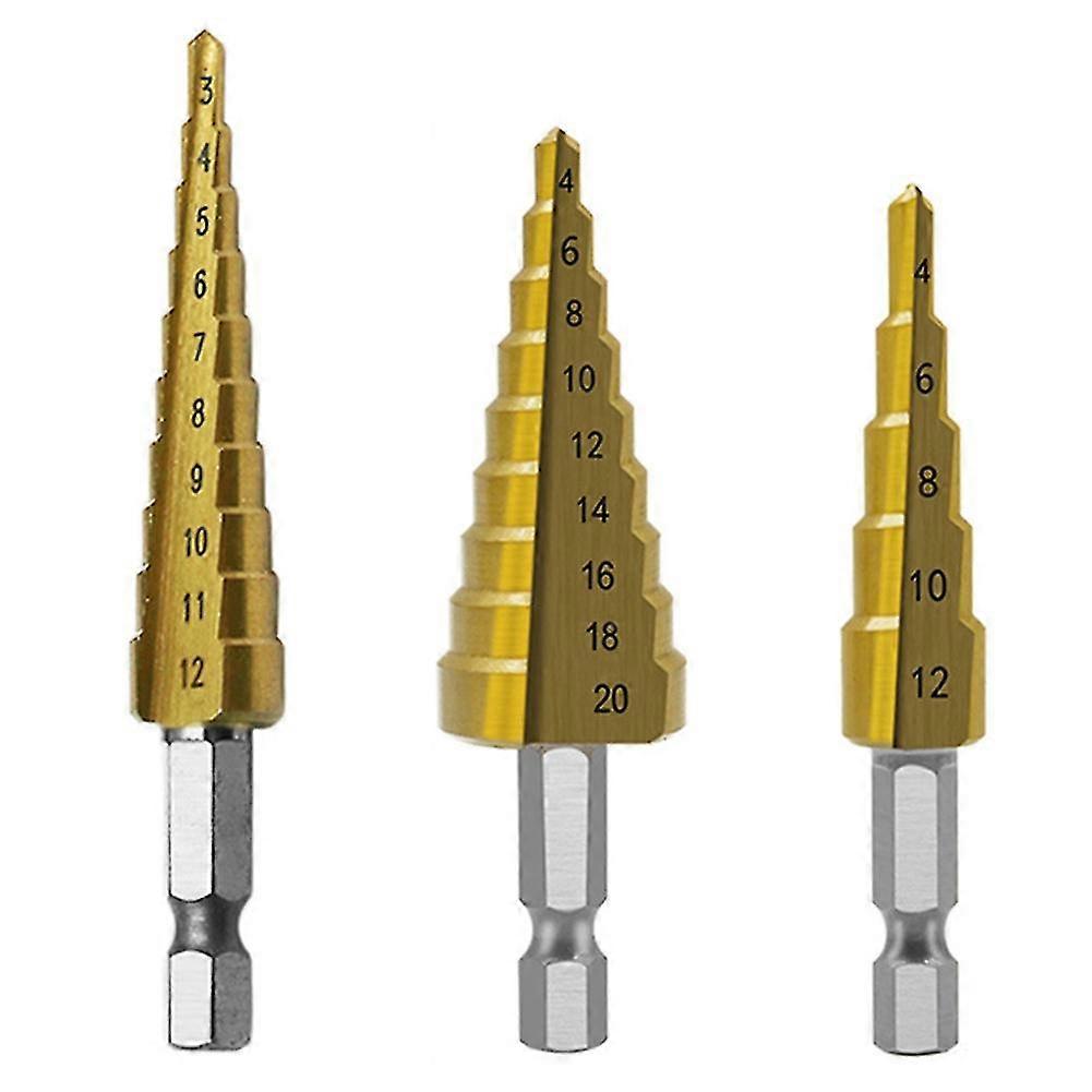 Step Drill Bit 3pcs Hss Step Drill Bit Set Cone Hole Cutter Taper Metric Nitriding Hex Core Drill B (tangling)