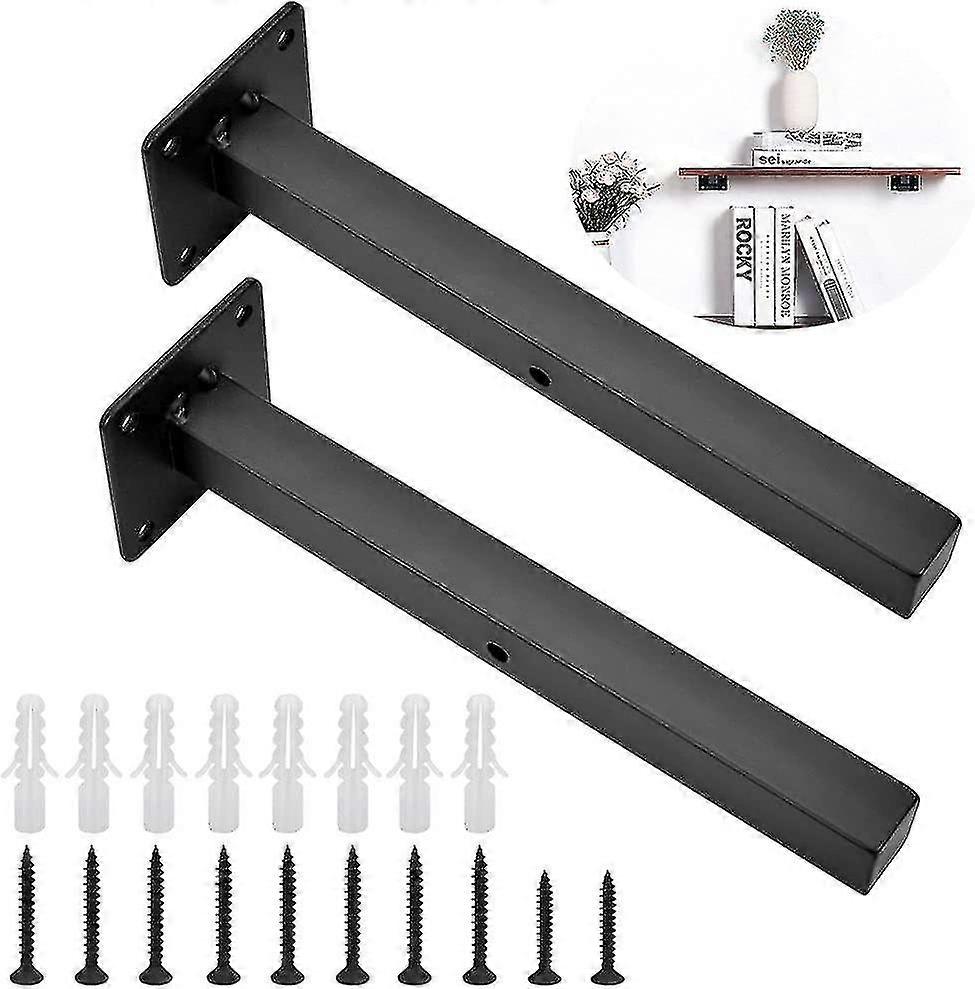 Black Shelf Bracket Heavy Duty Floating Shelf Brackets Metal Iron Wall Mounted Industrial Shelf Brackets 20cm/7.8" Invisible Concealed Hardware Bracke