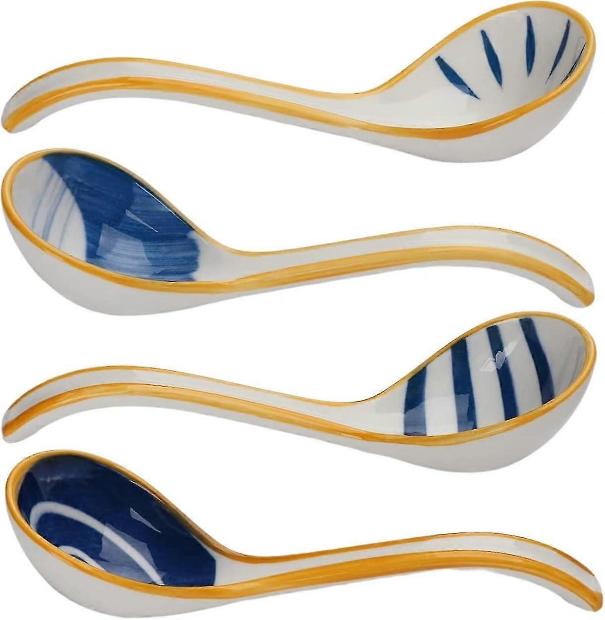 Long Handle Ceramic Soup Spoons Set for Ramen, Pho, Wonton and More (Japanese Style)-eyzi