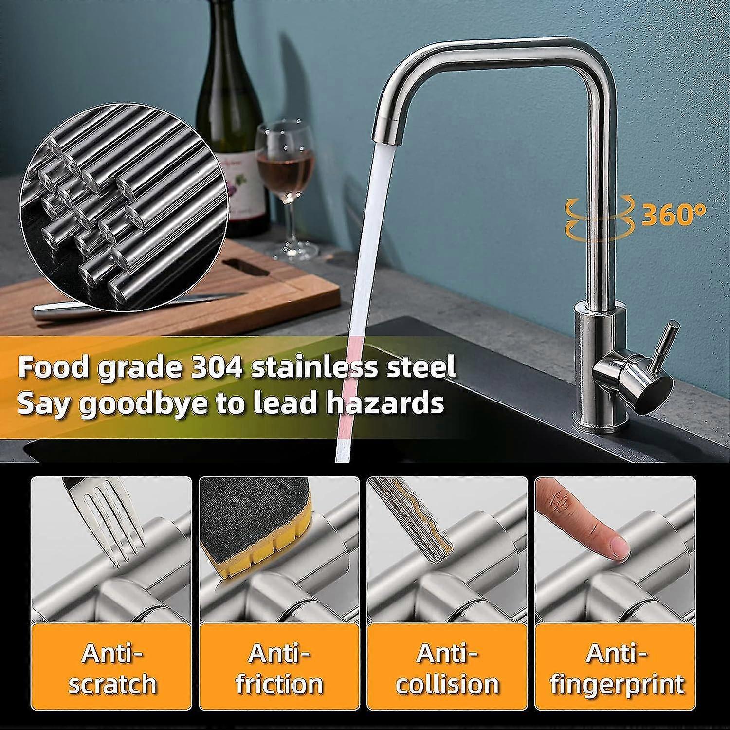 Kitchen Faucet, 360 Rotatable Single Handle Kitchen Faucet, Single Handle Kitchen Faucet, Stainless Steel, Can Adjust Cold And Hot Water
