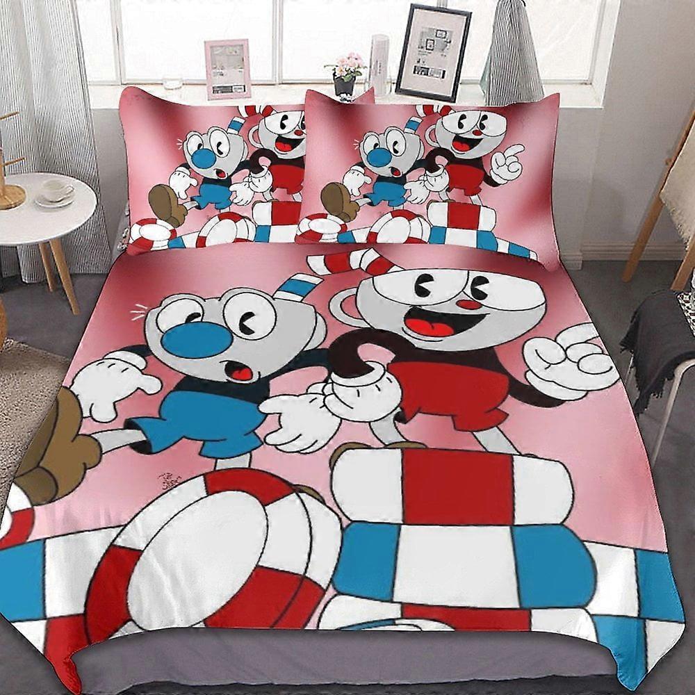 komplet pościeli SX125 The Cuphead Show 3-częściowy komplet pościeli Ciepła i wygodna miękka poszewka na kołdrę Komplet pościeli z 1 poszewką na kołdrę i 2 poszewkami na poduszki AC125