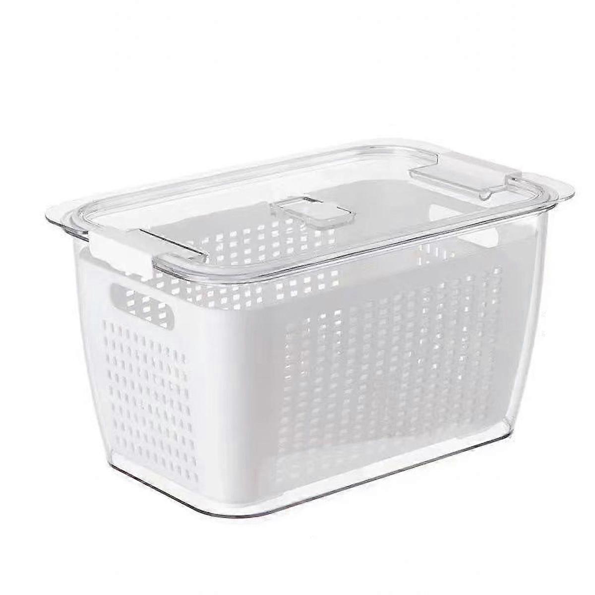 Draining Basket,2 Layer Japanese Style Kitchen Refrigerator Vegetable Storage Box with Filter White M 1.7L