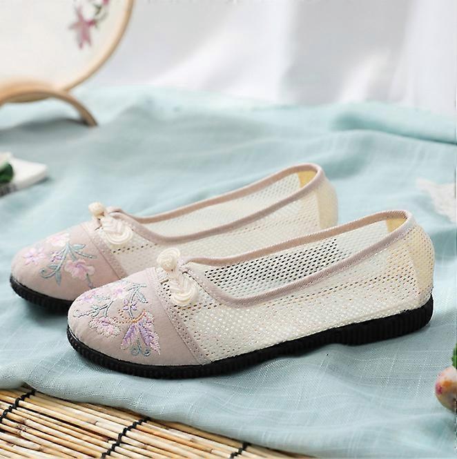 Chaussures brodées de style national élégant maille douce plate