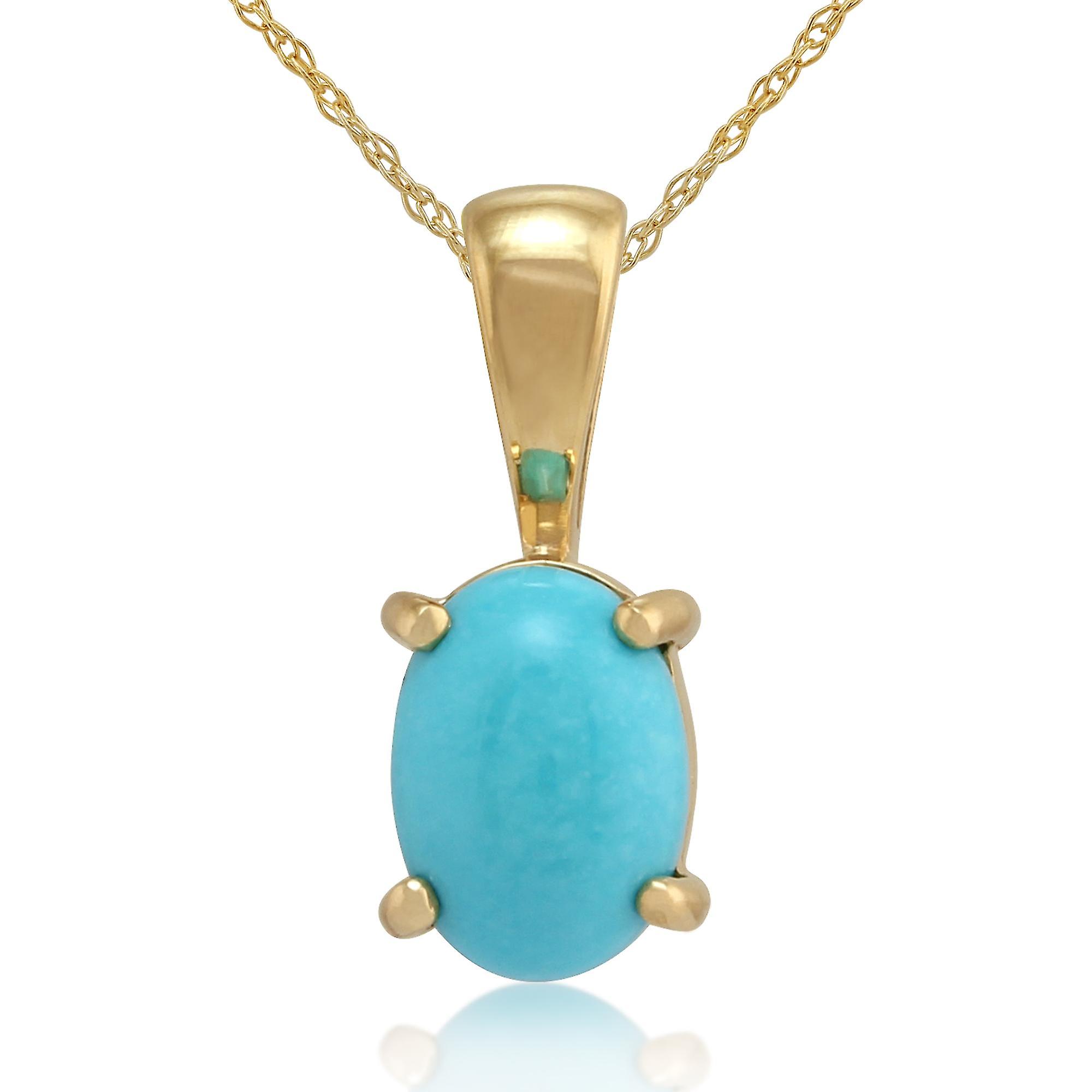 Collier pendentif turquoise ovale classique en or jaune 9ct 10749