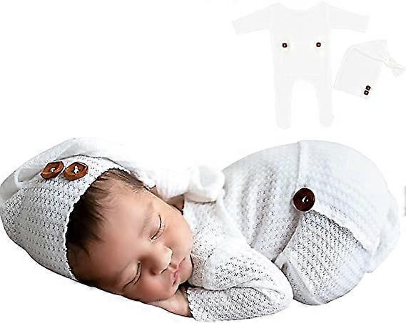 2 Pack Crochet Baby Photography Props for 0-2 Months-White