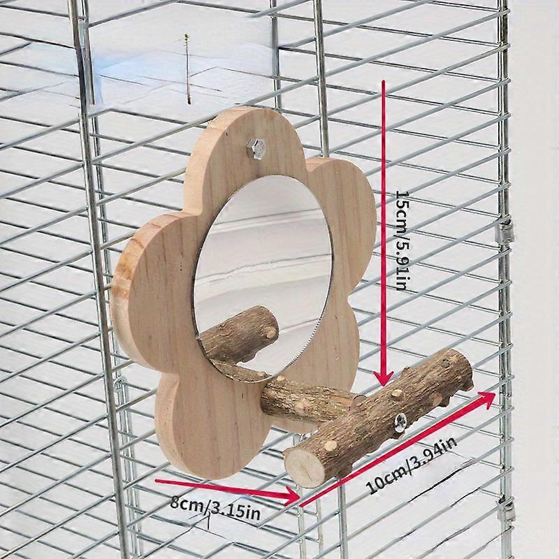 Parrot Perch with Mirror - Natural Wood Bird Cage Stand, Chewable Play Stick for Parakeets & Small Birds