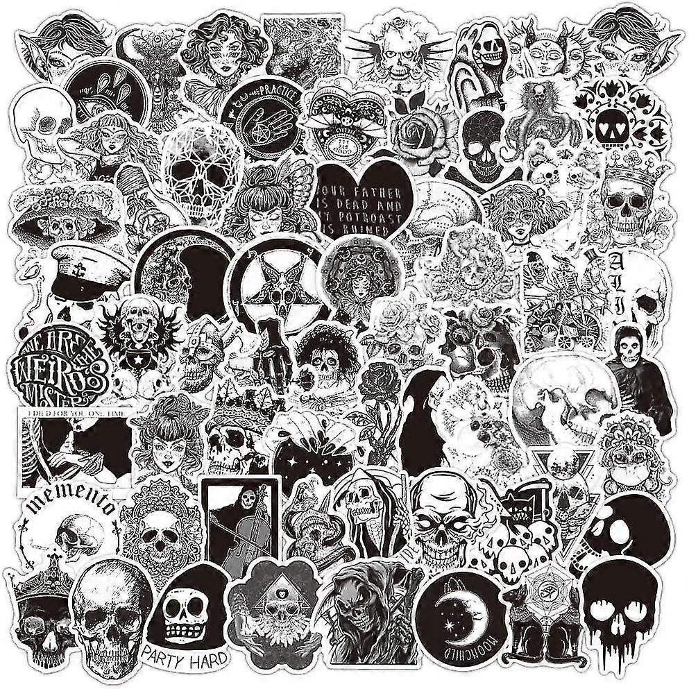 ゴスステッカーパック100pcs、スケートボードウォーターボトルハイドロフラスコラップトップコンピュータ電話オートバイ、白黒S用防水ビニールデカールステッカー