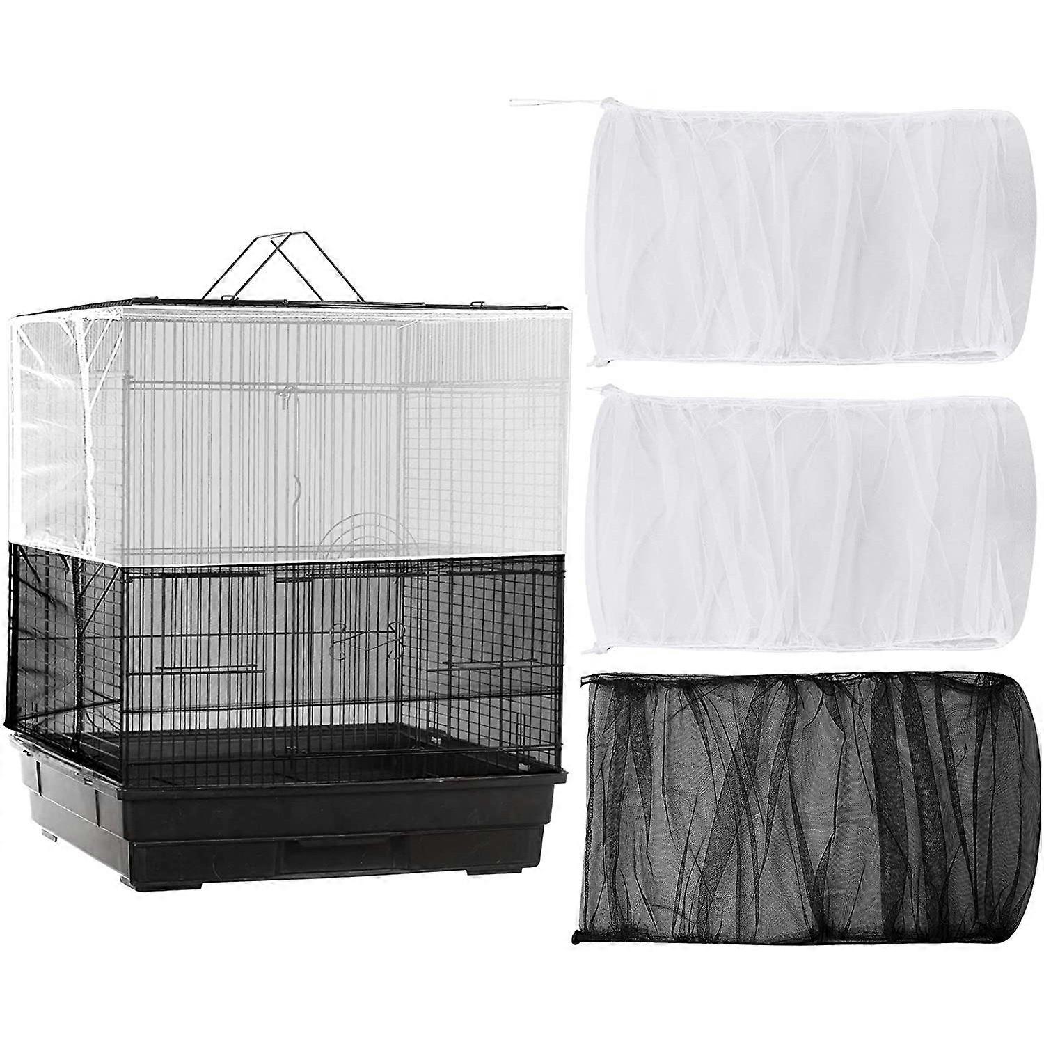 3Pcs Adjustable Bird Cage Cover Seed Feather Catcher Universal Birdcage Nylon Mesh Net Cover Soft A