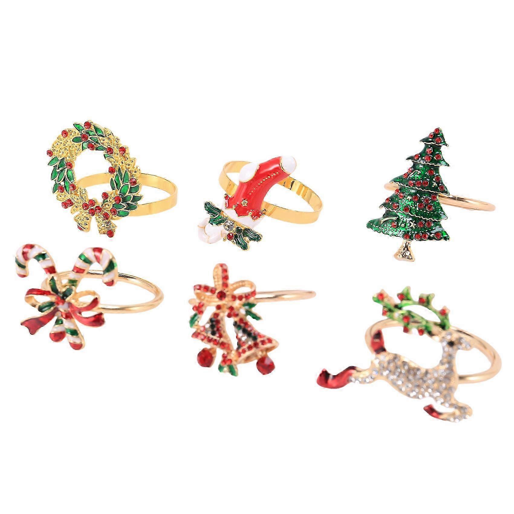 クリスマスナプキンリング6個セット、ゴールドナプキンリングホルダーメタルディナーリングクリスマス水曜日