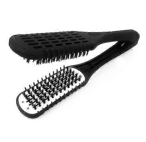 Double Brushes Comb, Anti-static Dual-brush Comb, Professional Hair Straightener Comb, V Shaped Clamp Styling Comb