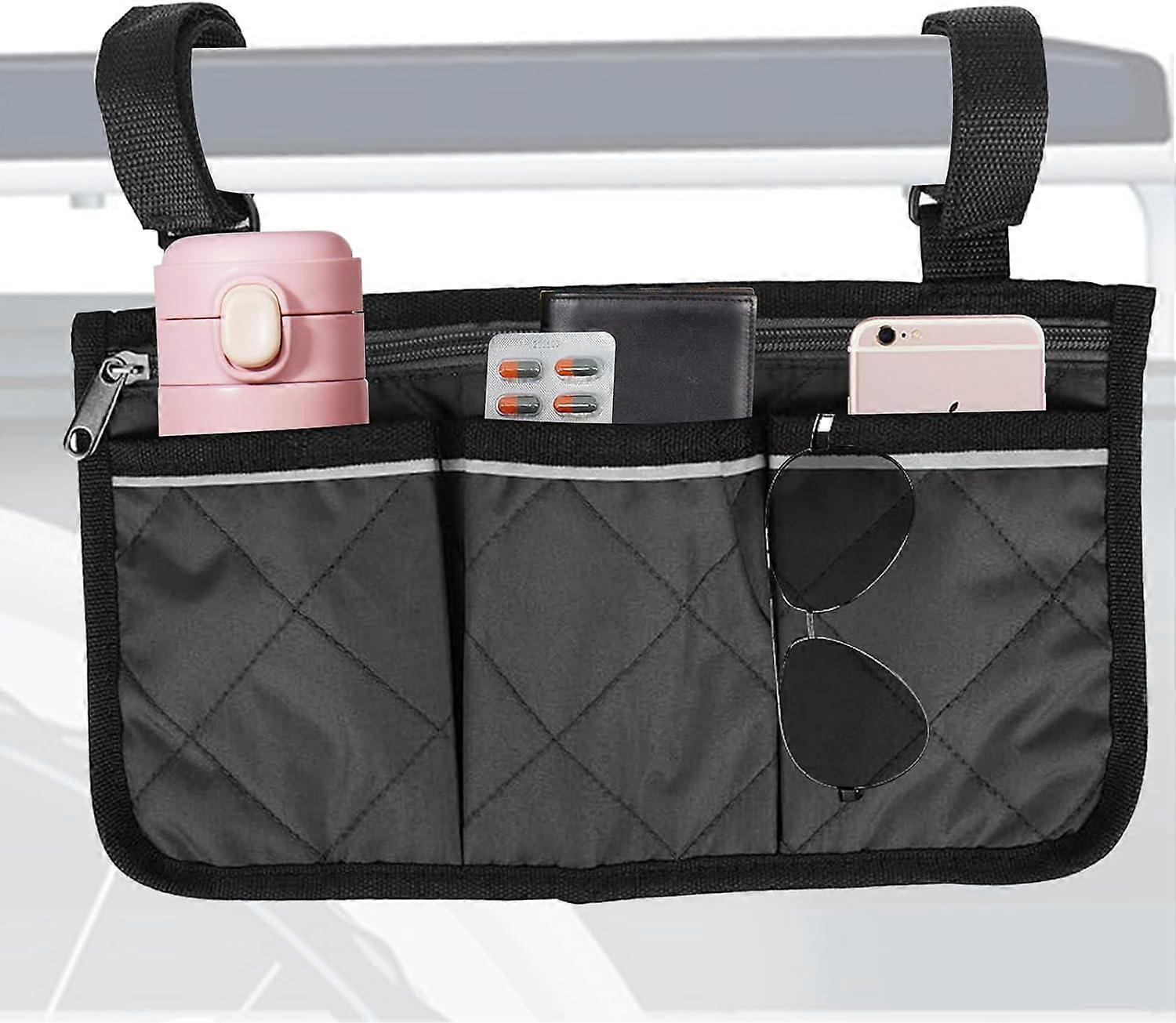 Wheelchair Bag Organizer with Pockets,Multifunction Walking Frame Bag for Black Walker Storage Pouch Organiser,Arm Rest Side Bag for Electric Wheelcha