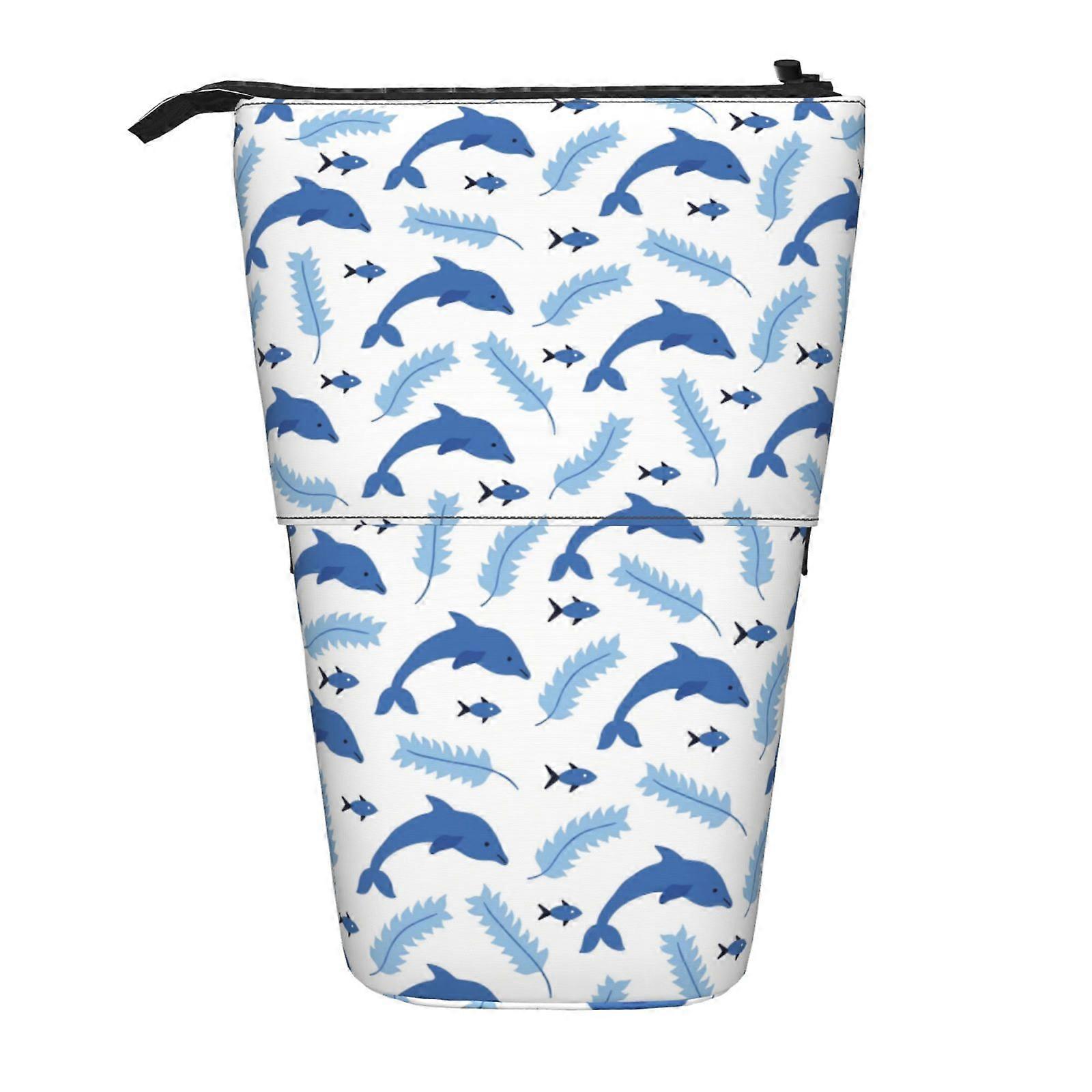 لطيف من دولفين نمط مقلمة الوقوف حقيبة قلم رصاص تلسكوبي مقلمة مع سحاب حقيبة ماكياج محمولة