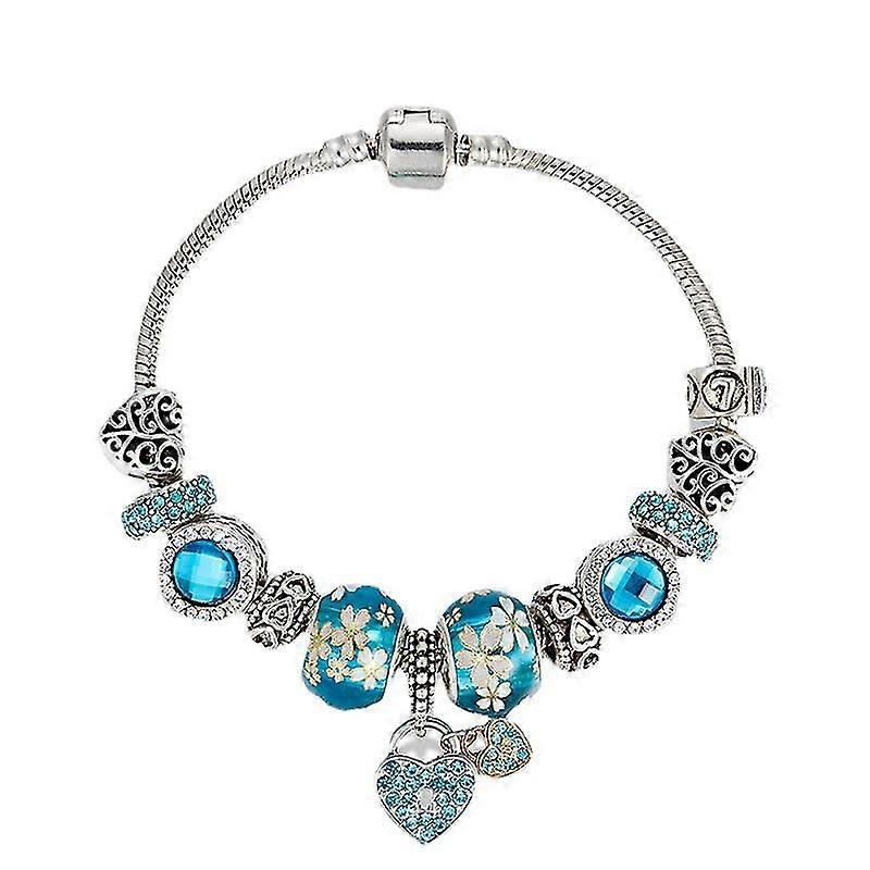 Blue Heart-shaped Chain Women's Charm Bracelet