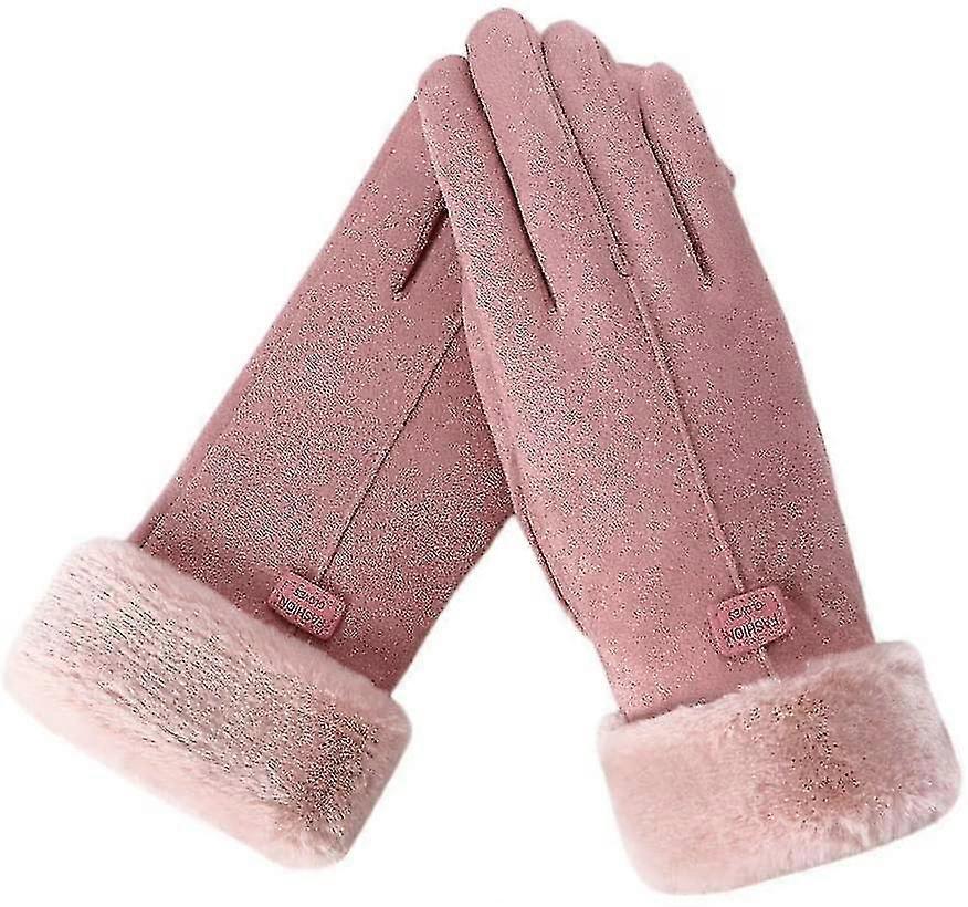 1 Pair Women Gloves Winter Soft Suede Warm Plush Lined Touchscreen Comfortable
