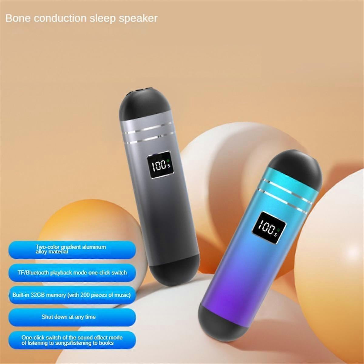 Enceinte Bluetooth sans fil à conduction osseuse, portable, à placer sous l'oreiller, carte TF 32 Go intégrée, idéale pour dormir, gris