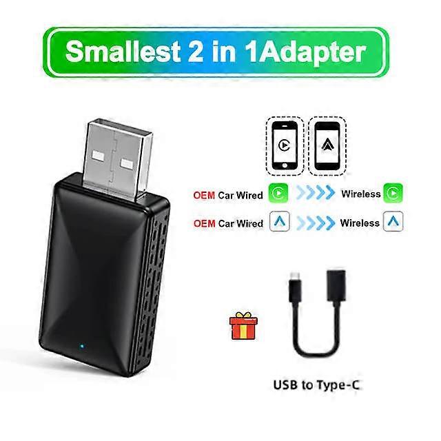 2in1 Wireless Bluetooth Transmitters CarPlay Android Auto Adapter for OEM Bluetooth Transmitters Car Stereo With USB Plug and Play