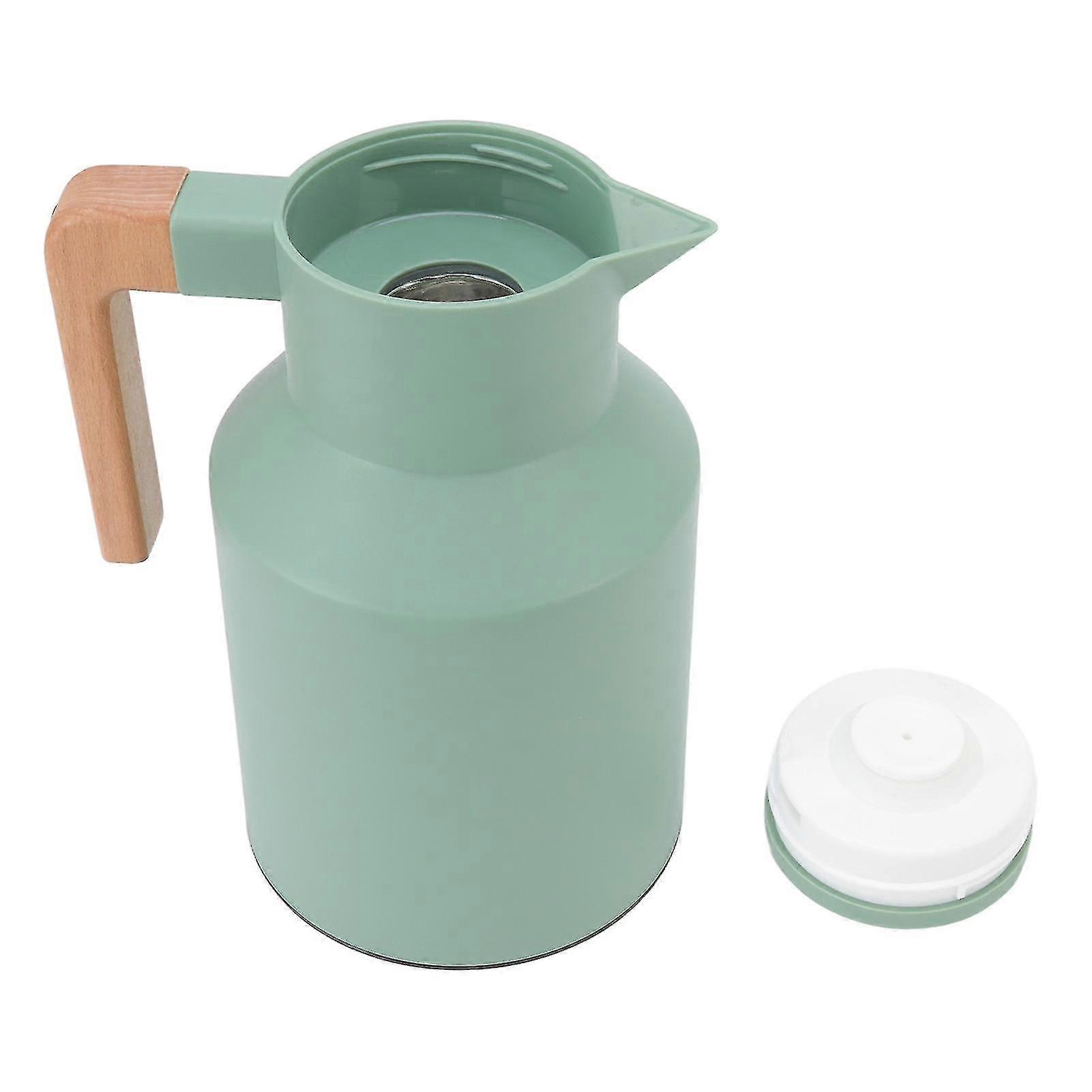 Green 1L Portable Coffee Carafe with Beech Wood Handle - 12 Hour Thermal Insulation