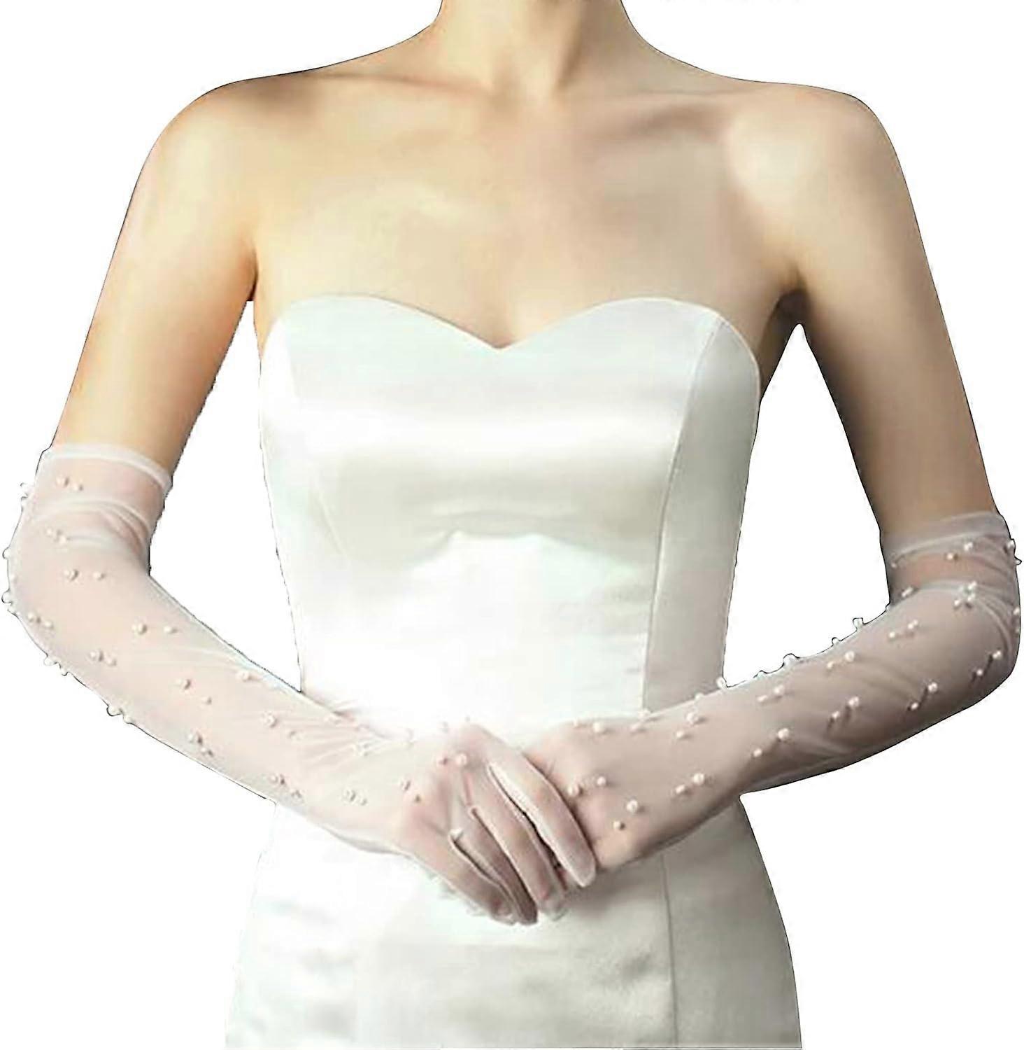 Women's Wedding Gloves Long Tulle White Finger Lace 1920s Opera Evening Bride Transparent Gloves