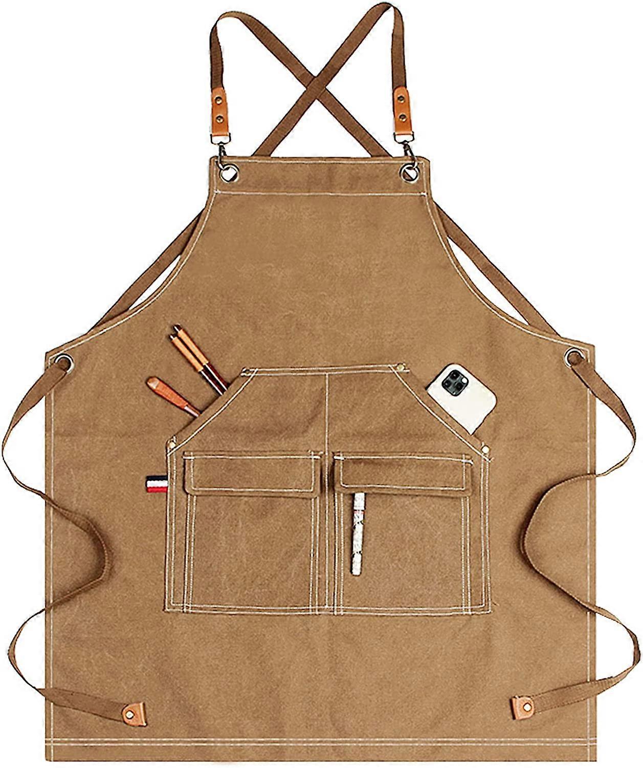 Aprons Men, Chef Apron for Men Black with 4 Pockets Kitchen Grilling Apron Corss Back Canvas Server Apron for Garden Waitress