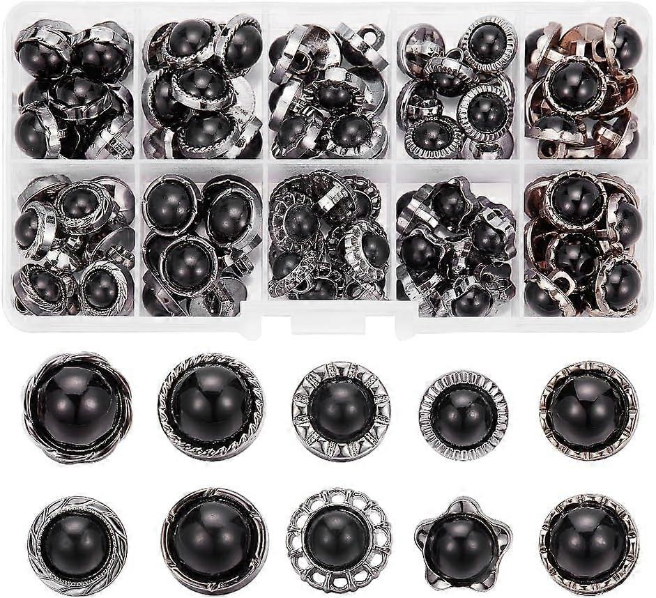DIY 100 Pcs Black Faux Pearl Buttons 10 Styles Retro Plastic Pearl Buttons with Shank Round Embellishments Sewing Crafts Buttons DIY