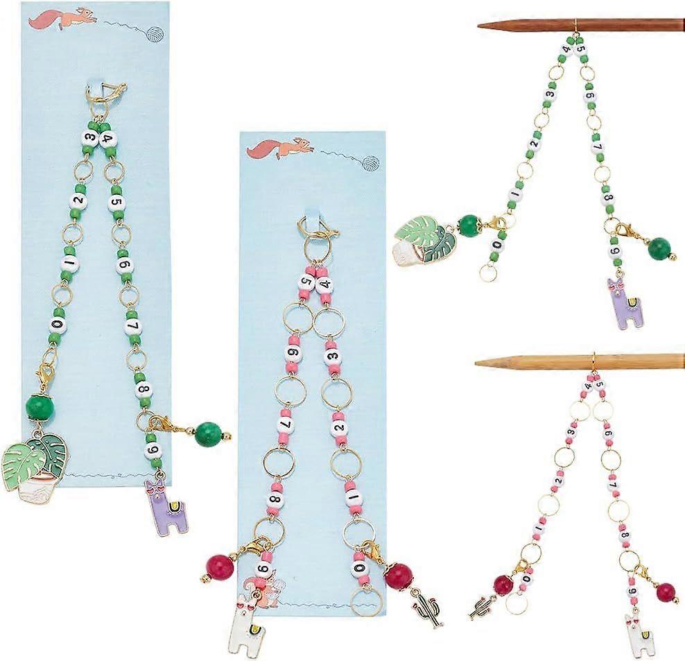 2 Pcs Alpaca and Plant Knitting Row Counter Chains Number Beads Acrylic Stitch Markers Row Counting Accessories for Knitting Crochet Tracking Project
