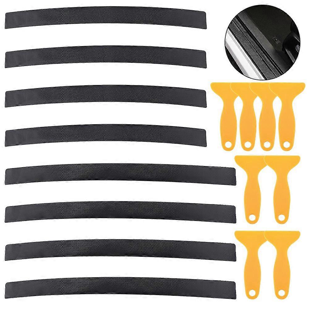 8 Sets 2 Style PVC Universal Car Door Edge Guard Door Sill Protector with Plastic Scraper Anti-collision Sticker Black 90~104x7.4x0.02cm 4sets/style