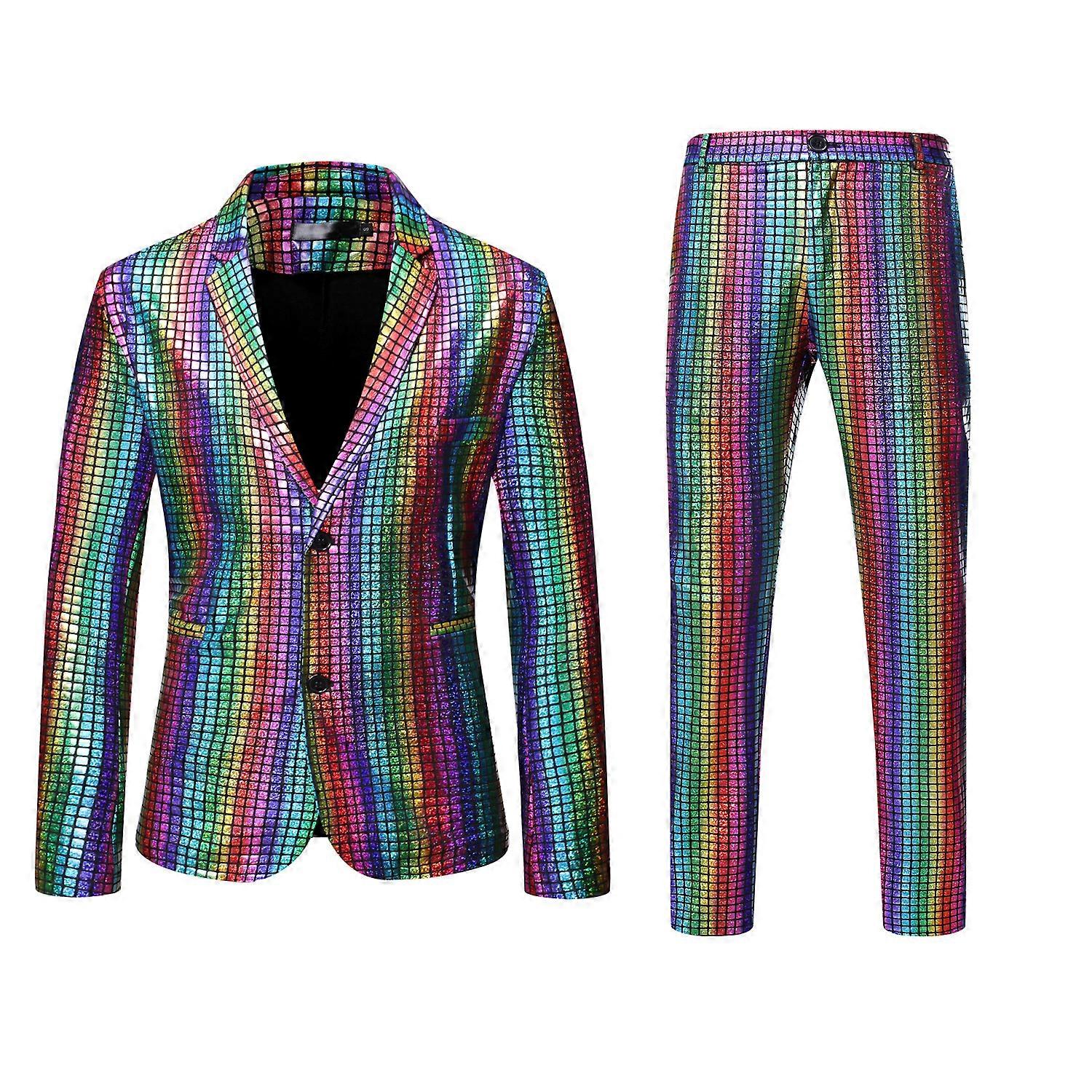 Men's Shiny Sets Disco Sequin Outfit Set 2 Piece Sets for Party Prom