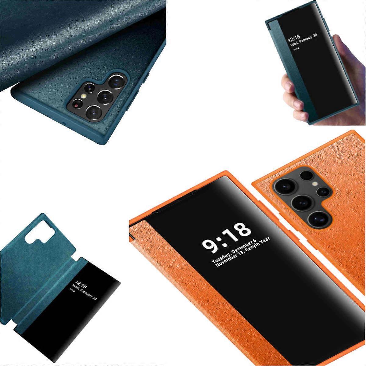 For Samsung Galaxy S24 Ultra View Mirror Smart Cover Wake UP Orange