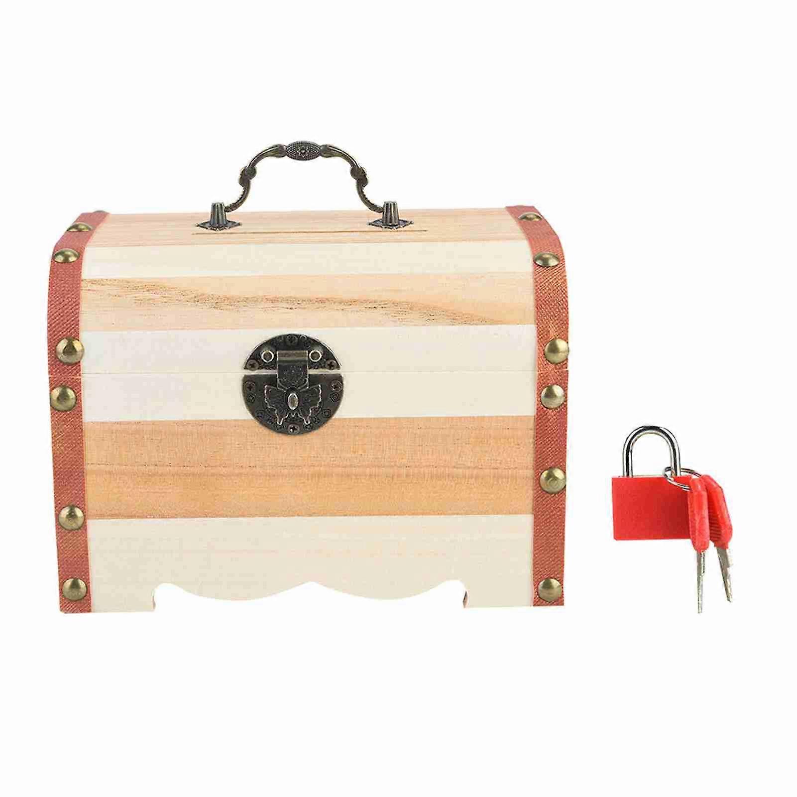 شعبية الرجعية الخشب الصلب كنز الصندوق جرة نقود أنيقة كبيرة مع مزلاج (M)