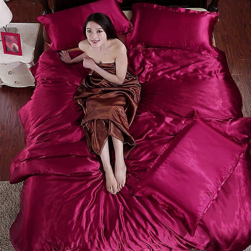 Satin Silk Bedding Set Bed Cover Flat Sheet Pillowcases