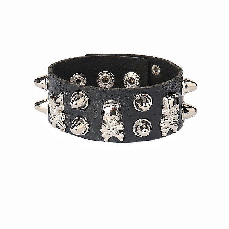 Leather Studded Punk Bracelet For Men Women 80S Studded Wristband Goth Punk Rock Bracelet Spike Rivet Cuff Bangle Unisex Metal