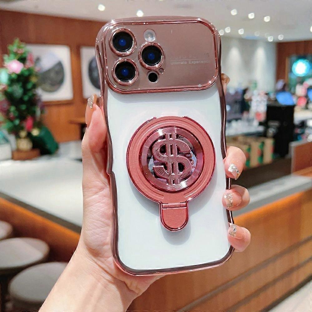 For iPhone 16 Pro Max Case TPU Clear Case Dollar Pattern Kickstand Phone Cover Wave Frame