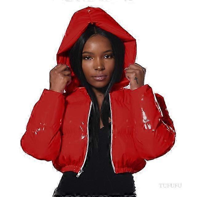 Fashion Cute Women Bright Pu Pink Puffer Jacket Winter Warm Bubble