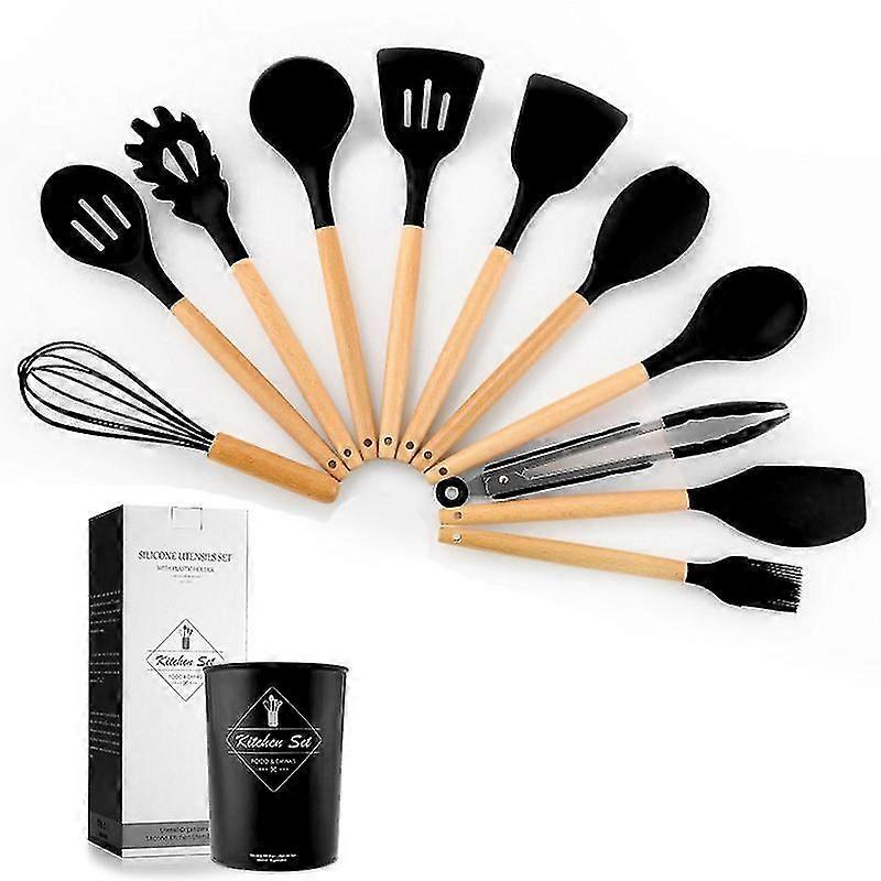 المطبخ أدوات الطبخ مجموعة 11pcs غير لاصق سيليكون الطبخ أدوات المطبخ ملعقة مجموعة مع حامل