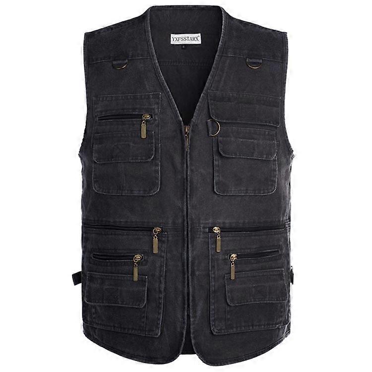 Outdoor Men's Vest Middle-aged and Elderly Multi-pocket V Collar Horse Jacket Fishing Mountaineering Travel Thin Section Vest Plus Size