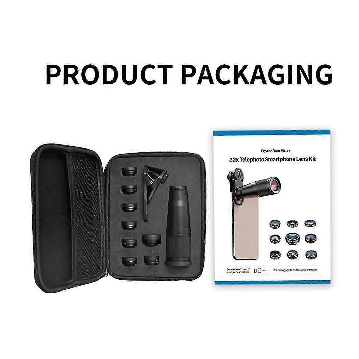 Exquisites 10-in-1-Handy-Objektiv-Kit 22X Teleobjektiv Fisheye-Objektiv + Weitwinkel-Makroobjektiv + CPL-Filter für